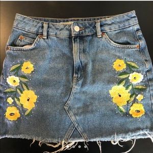 yellow flower topshop denim skirt
